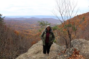 Ashwini posing for a leaf-filled pic by Lewis Falls.