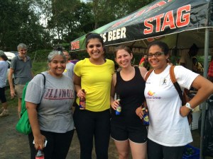 Enjoying beer and soda at the finish.